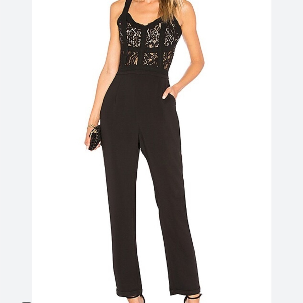 Revolve Heartloom Black Lace Overlay Jumpsuit sz XS